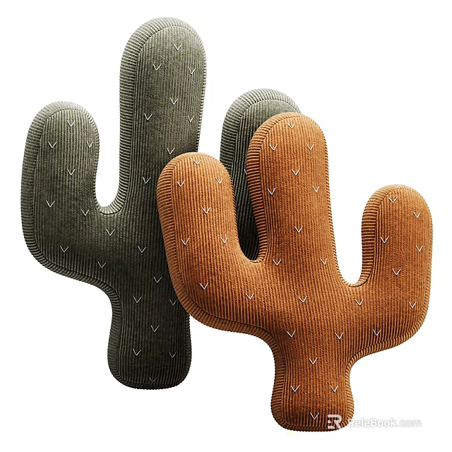 Cactus Shaped Knitted Pillows in Green Gray Orange with V Pattern Design 3d model 