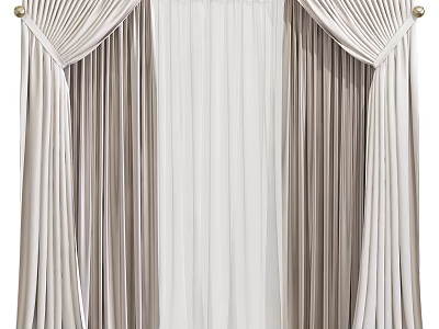 Elegant Beige Curtain Design With Pleated Details And Decorative Finials 3d model