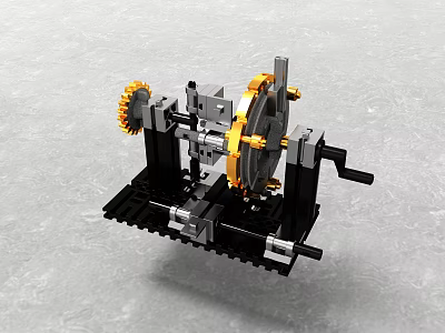 Precision Mechanical Hardware Tool With Gold And Black Gears And Metal Frame Structure 3d model