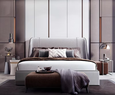 Modern Double Bed Combination 3d model Modern Double Bed Combination 3d model