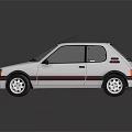 White Classic Car With Red Black Stripes Front Design And Silver Wheels