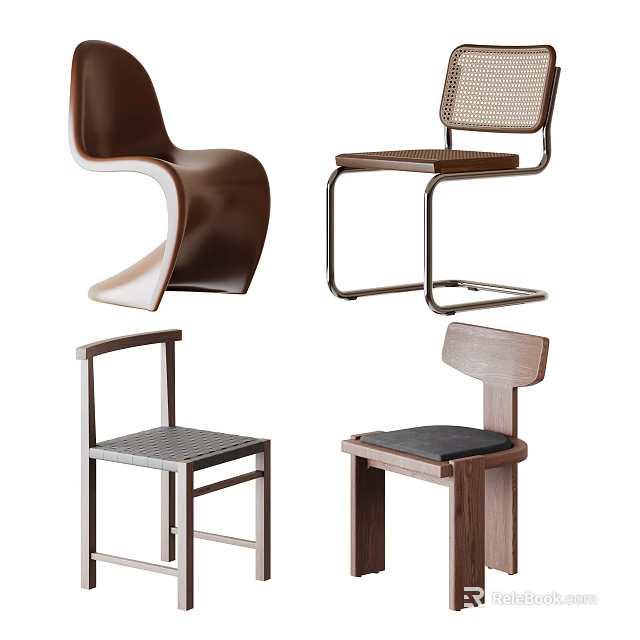 Modern Dining Chairs With Wooden Frame Metal Legs And Comfortable Seat 3d model 