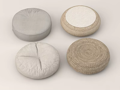 Round Home Living Cushions with Various Woven and Fabric Materials for Comfortable Seating 3d model