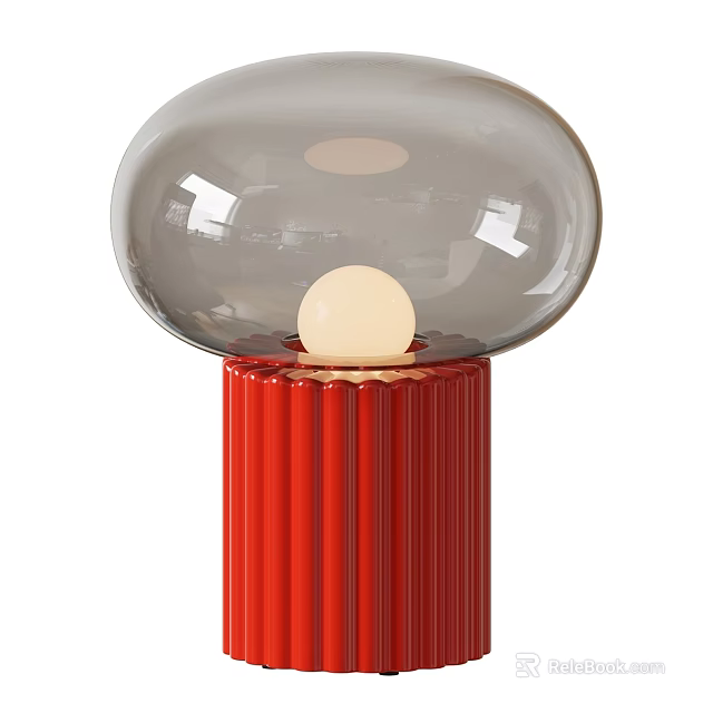 Modern Floor Lamp With Gray Transparent Shade And Red Ribbed Cylindrical Base 3d model 