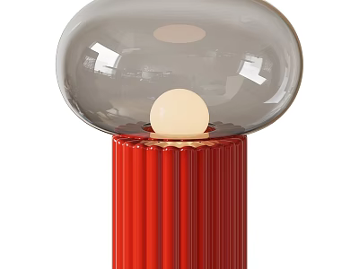 Modern Floor Lamp With Gray Transparent Shade And Red Ribbed Cylindrical Base 3d model