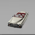 Vintage White Convertible Car With Red Interior Seats Chrome Grille And Round Headlights