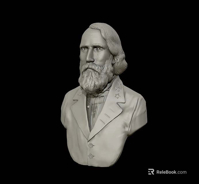 Classical Male Bust Sculpture With Beard And Star Decorated Coat 3d model 