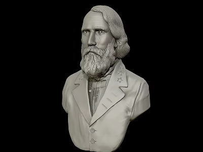 Classical Male Bust Sculpture With Beard And Star Decorated Coat 3d model
