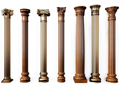 Decorative Roman Columns Featuring Various Classical Designs And Gold Bronze Finishes 3d model