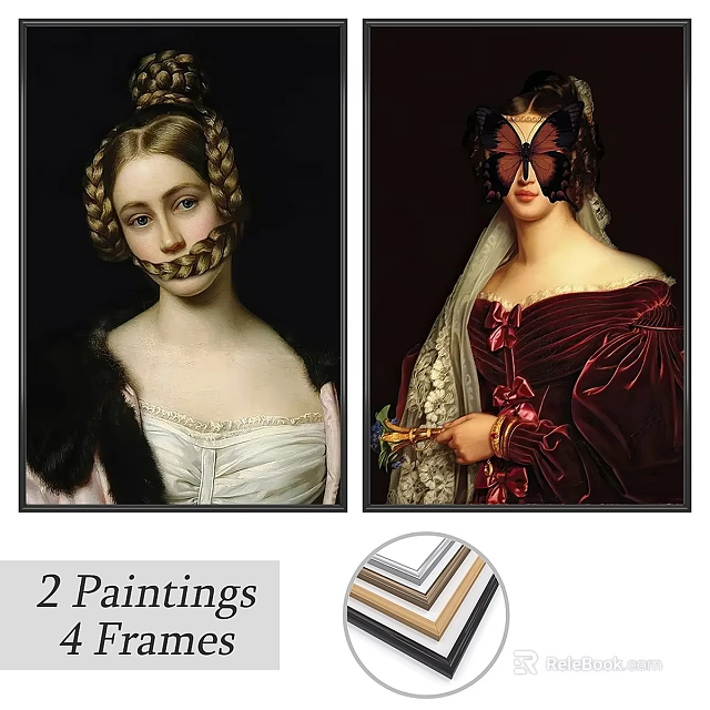 Decorative Picture Frames Featuring Two Vintage Paintings For Home Wall Decor 3d model 