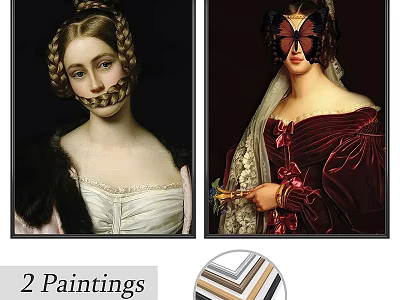 Decorative Picture Frames Featuring Two Vintage Paintings For Home Wall Decor 3d model