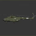 Green Military Helicopter 3D Model With Blue Rotors On Dark Background