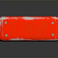 Red Industrial Equipment Box With White Cross Symbol And Worn Surface For Workplace Safety