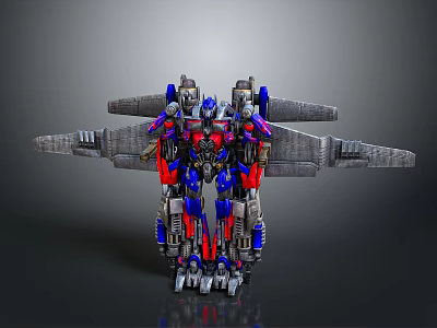 3D Mechanical Transformer Robot With Red Blue Silver Armor And Wings 3d model