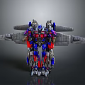3D Mechanical Transformer Robot With Red Blue Silver Armor And Wings