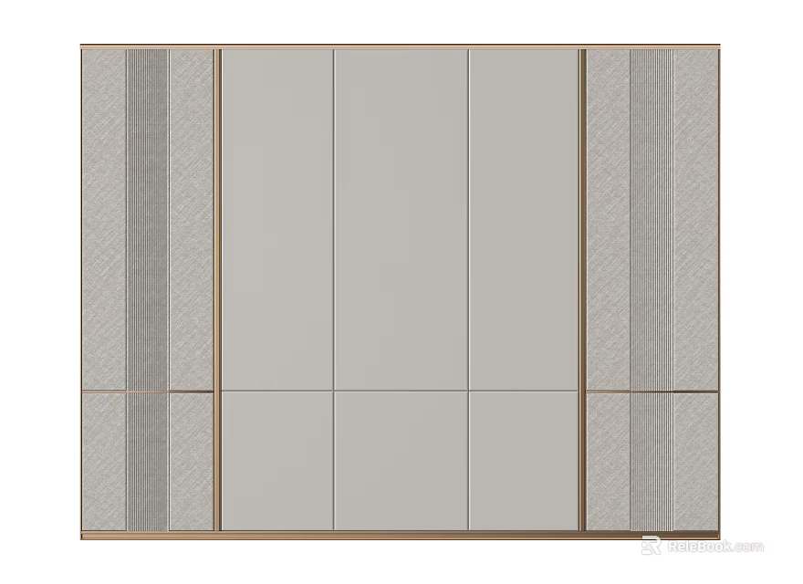 Modern Bed Background Wall Design With Gray Panels And Striped Accents 3d model