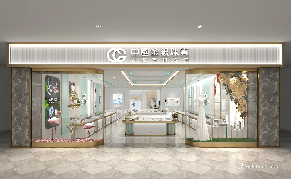 Luxury Jewelry Store Featuring Modern Display Windows Elegant Counters And Exquisite Displays 3d model