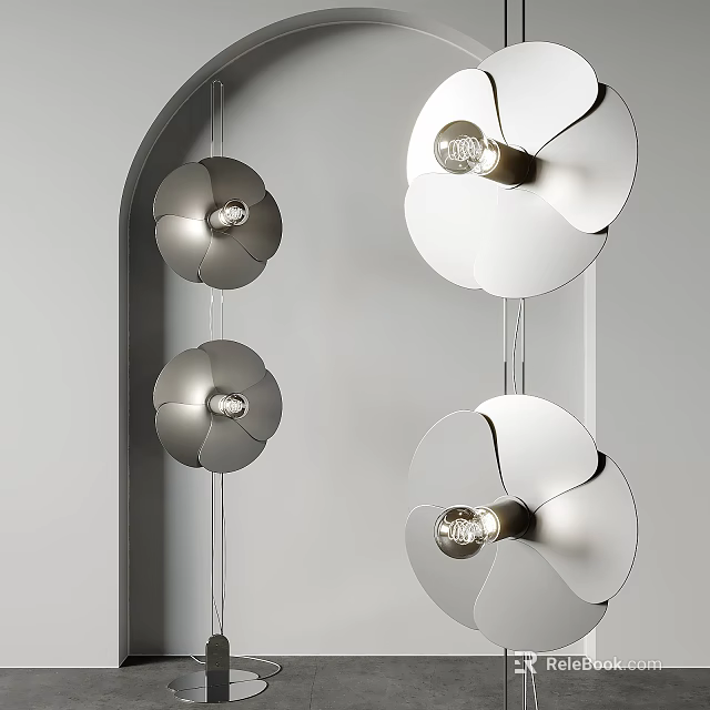 Modern Petal Design Floor Lamp With Silver And White Shades For Interior Lighting 3d model 
