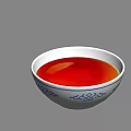 White Bowl With Red Liquid And Blue Patterns On Gray Background 3d model