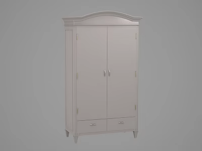Simple White Wardrobe with Two Doors Arched Top and Bottom Storage Drawers Design 3d model