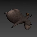 Cartoon Hippo Game Character with Closed Eyes Holding Small Brown Jar and Light Gray Texture