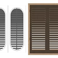 Modern White Oval And Wooden Rectangular Double Panel Interior Window Shutters 3d model