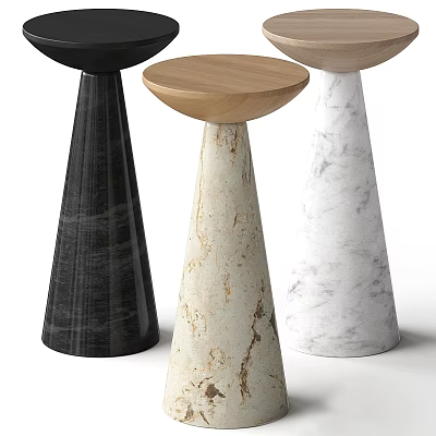 Modern Stylish Side Tables With Conical Bases And Various Materials In Black Beige White 3d model