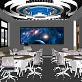 School Modern Classroom With Large Interactive Screen Tables Chairs And Natural Light 3d model