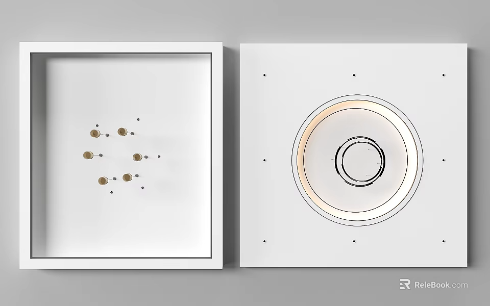 Modern Ceiling Design Featuring White Square Frame With Gold Dots And Central Circular Accent 3d model