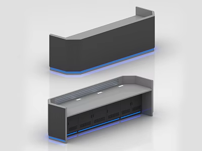 Modern Monitoring Room Console With Gray Black Finish Blue LED Lights And Drawers 3d model