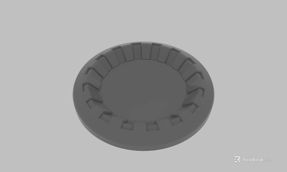 Gray Circular Decorative Disc With Grooved Edges And Intricate Pattern 3d model 