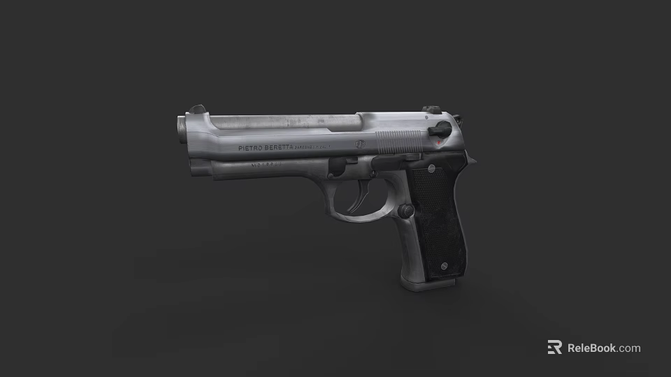Silver Metal Pistol With Black Grip And Classic Firearm Design Elements 3d model 