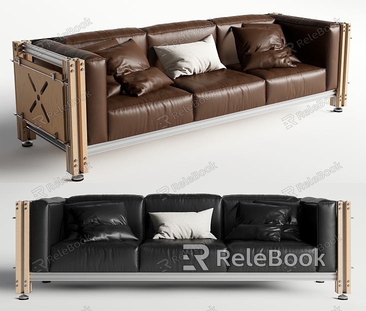 Modern Multi-Person Sofa Three-Seat Sofa Aluminum Profile Sofa Leather Sofa model