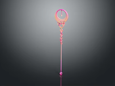 Fantasy Magic Staff Weapon With Pink Orange Gradient And Circular Top Decoration 3d model