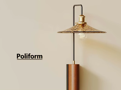 Poliform Modern Floor Lamp With Wooden Base And Textured Metal Shade Bulb 3d model