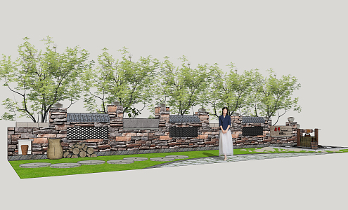 New Chinese Style Landscape Wall Rural Folk Culture Landscape Wall 3d model