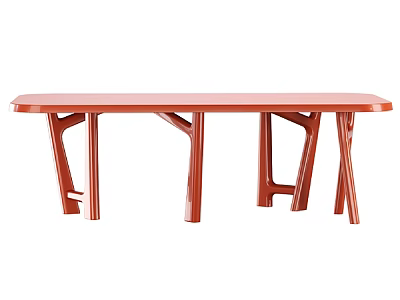 Modern Red Wooden Flower Stand With Unique Leg Structure And Long Design 3d model