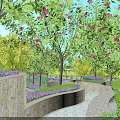 Scenic Park Landscape With Lush Green Trees Stone Path And Colorful Flower Beds