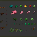 Various Colorful Trees and Plants with Different Shapes in 3D Illustration Style