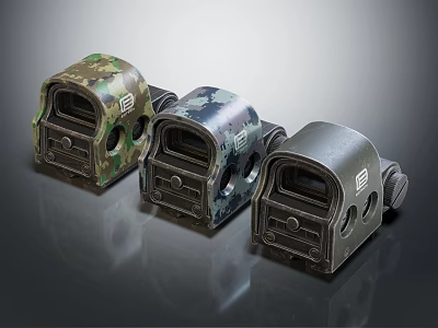 Tactical Weapon Sights with Various Camouflage and Gray Designs for Firearms 3d model