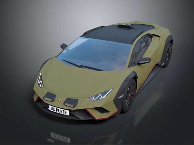 Olive Green Sports Car With Black Roof Sleek Design And Sporty Alloy Wheels 3d model