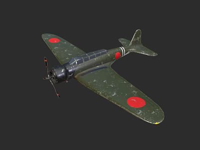 Vintage Green Fighter Plane With Red Circle Markings On Wings Front Propeller And Dark Background 3d model