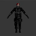 Tactical Character With Red Beret Mask And Black Full Body Tactical Gear