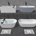 Freestanding White Bathtubs In Modern Bathroom With Rose Petals Faucets And Bath Mats