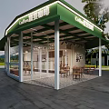 Cozy Café Interior With Refrigerated Display Cases Wooden Tables Chairs And Shelves