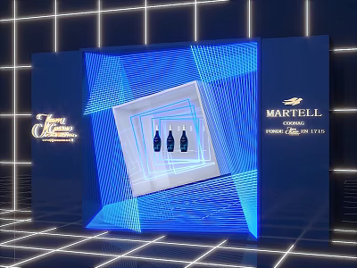 Martell Brand Photo Spot With Blue Lighting And Geometric Background Displaying Bottles 3d model