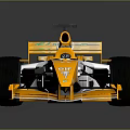 Yellow and White Race Car with Aerodynamic Design Large Wheels and Rear Wing