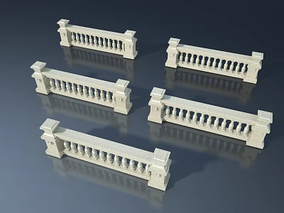 White Swing Door With Railing Design Decorative Columns And Dark Background Reflection 3d model
