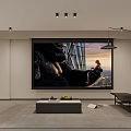 Modern Home Theater Room With Light Sofa Stone Wall And Bar