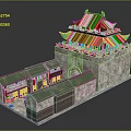 Traditional Chinese City Gate Tower With Green Roof Red Railings And Stone Wall Structure